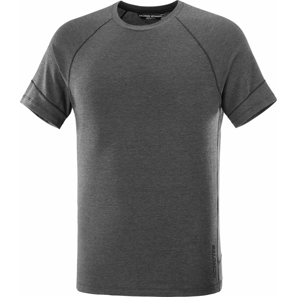 Salomon Runlife SS Tee Mens Medium Grey Black NWT Short Sleeve Running Shirt